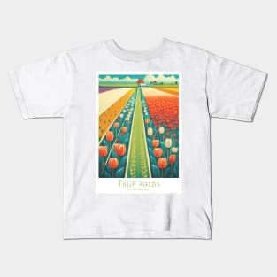 Colorful Dutch Tulip Fields in Retro Vintage Style Kids T-Shirt